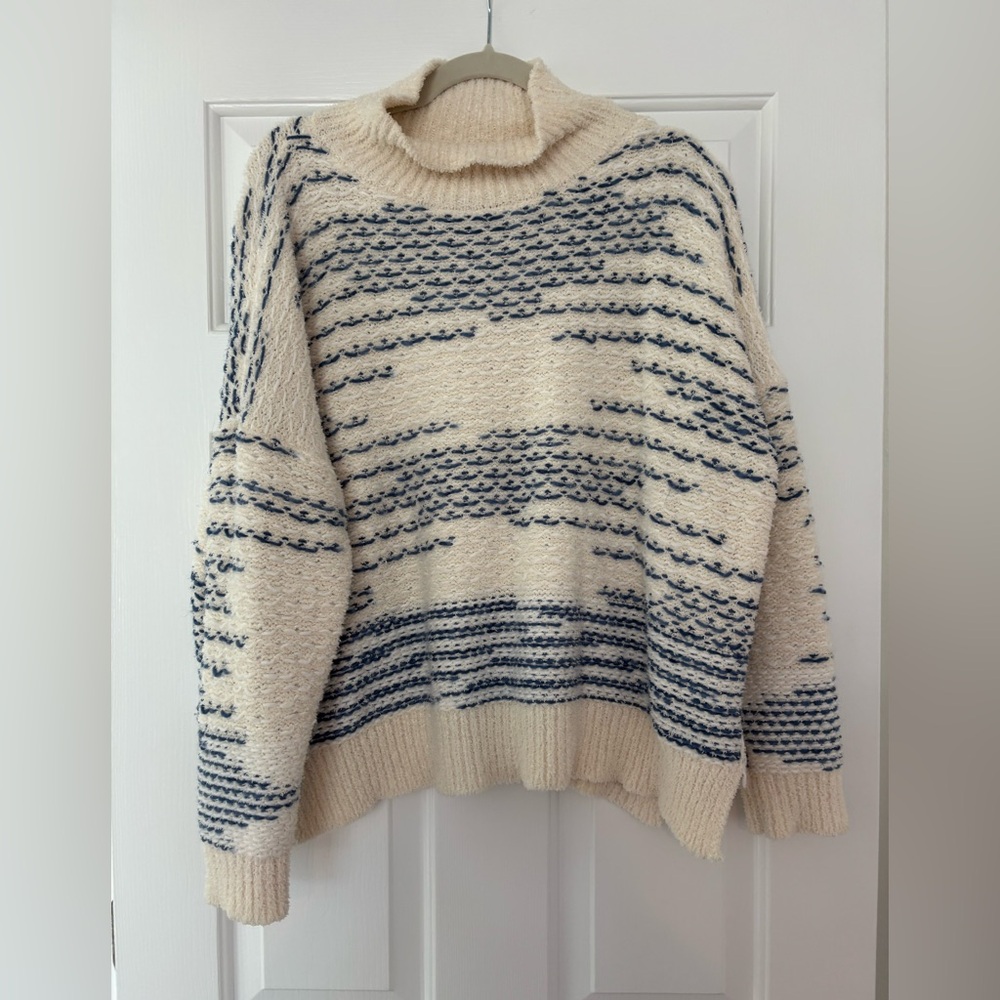 143 Story Cozy Cream and Blue Sweater